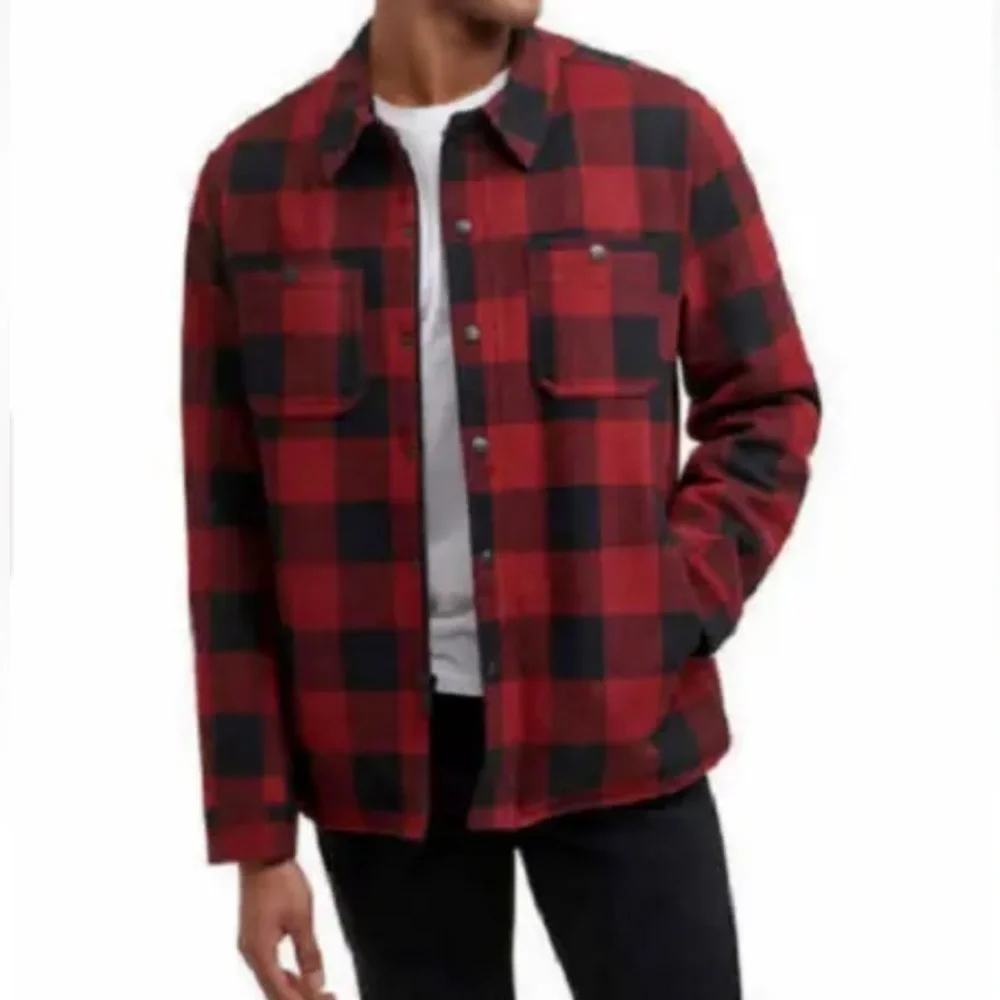 G.H. BASS WOOL BLEND SHERPA LINED SNAP ZIPPER BUFFALO RED BLACK CHECK JACKET M